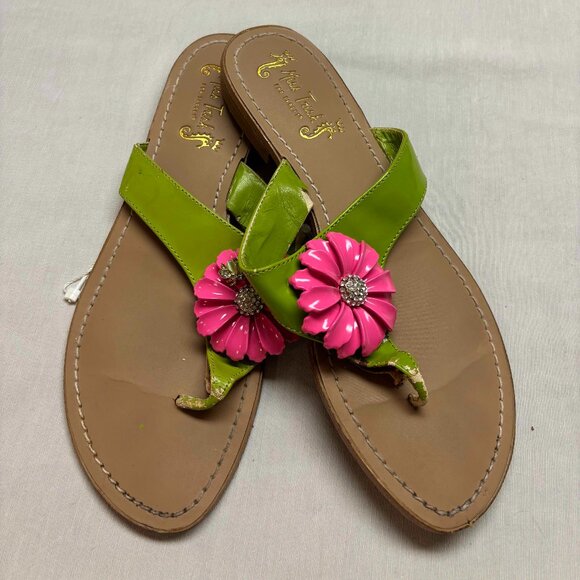 Lime Green with Pink Flower MISS TRISH of CAPRI sandals 9 - Picture 1 of 2